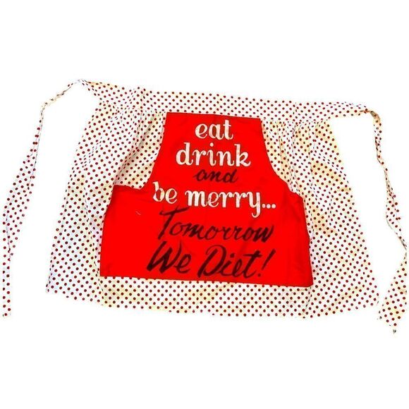 Vintage half apron with red and white polkadots large pocket - Picture 1 of 2